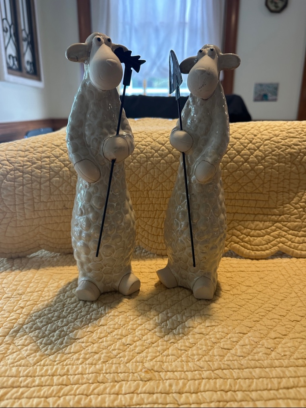 Ceramic Sheep Figurines Pair in Cream – Decorative Home Accent